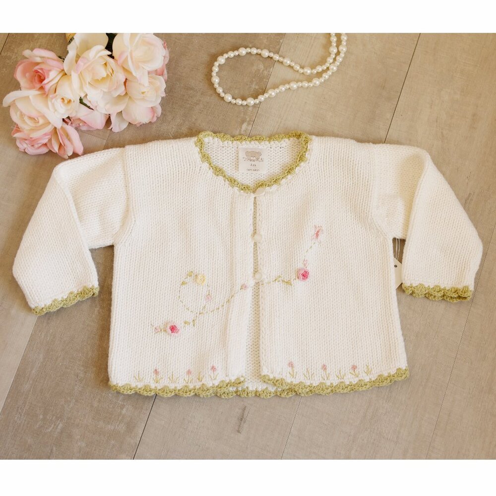 100% Cotton Cardigan Spring Floral Butterfly Embroidery Boutique Size 2 NWOT